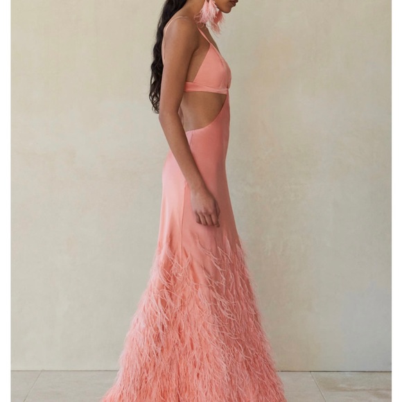 Cult Gaia Womens Raisa Feather Trim Cut-Out Evening Dress - Picture 3 of 5